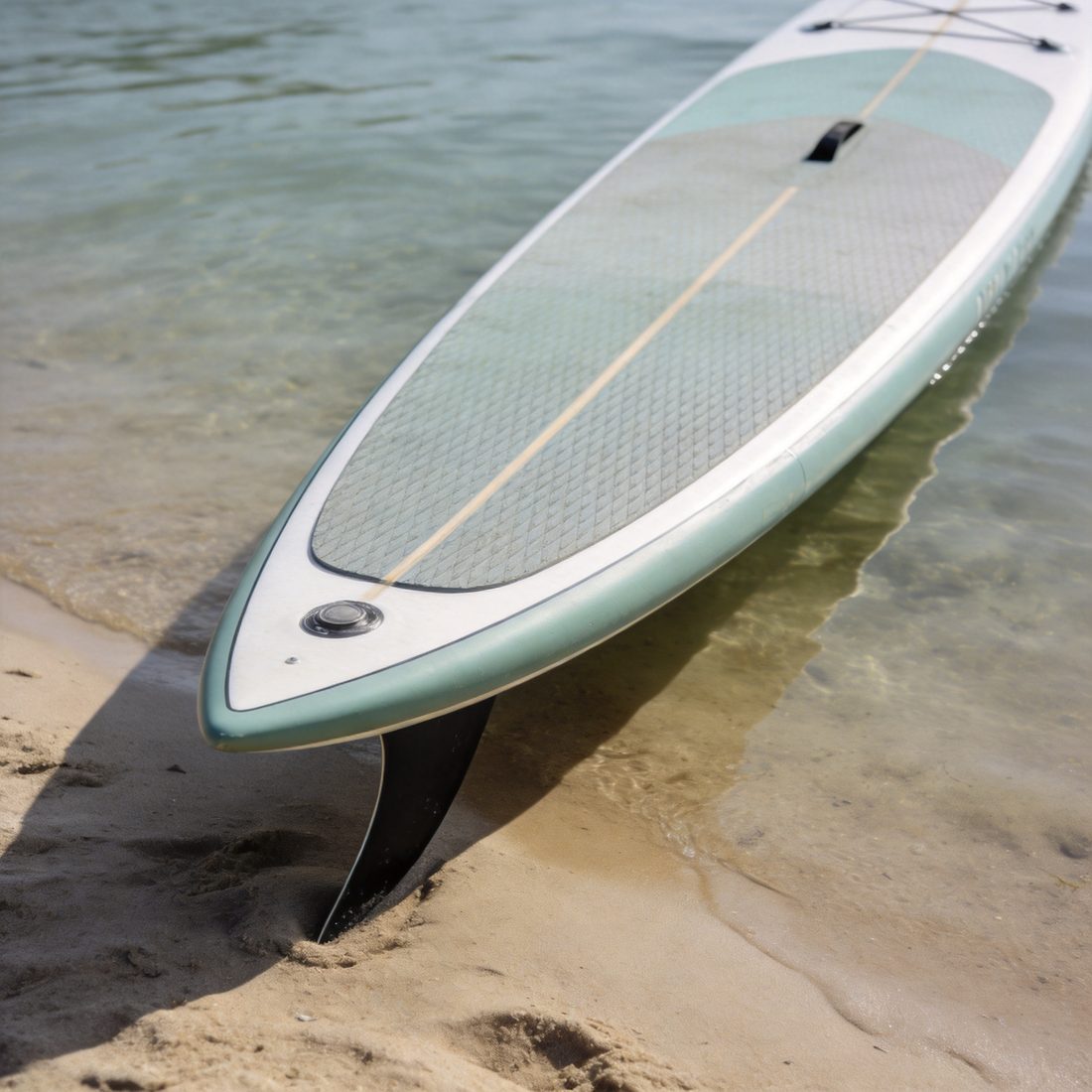 Side view of a paddle board showing rocker
